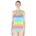 Rainbow Stripes Women s Halter One Piece Swimsuit View1