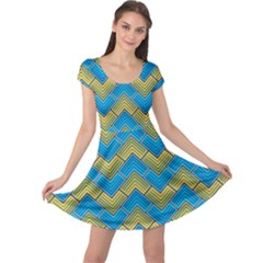 Blue And Yellow Cap Sleeve Dresses
