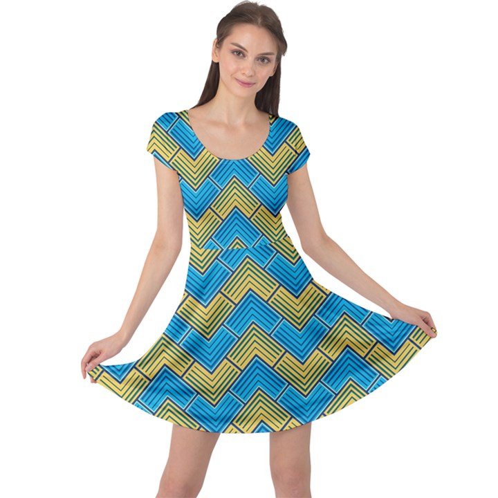 Blue And Yellow Cap Sleeve Dresses