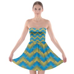Blue And Yellow Strapless Dresses
