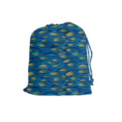 Blue Waves Drawstring Pouches (large)  by FunkyPatterns