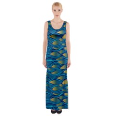Blue Waves Maxi Thigh Split Dress by FunkyPatterns