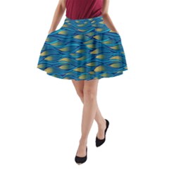 Blue Waves A-line Pocket Skirt