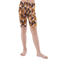 Brown Tiles Kid s Mid Length Swim Shorts by FunkyPatterns