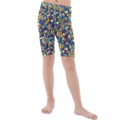 Pastel Tiles Kid s Mid Length Swim Shorts by FunkyPatterns