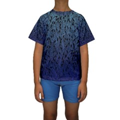 Blue Ombre Feather Pattern, Black,  Kid s Short Sleeve Swimwear by Zandiepants