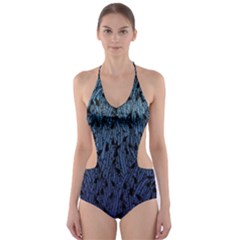 Blue Ombre Feather Pattern, Black,  Cut-out One Piece Swimsuit by Zandiepants