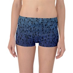 Blue Ombre Feather Pattern, Black,  Reversible Boyleg Bikini Bottoms by Zandiepants