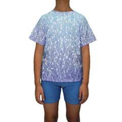 Blue Ombre Feather Pattern, White,  Kid s Short Sleeve Swimwear