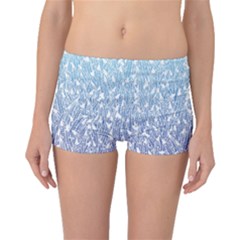 Blue Ombre Feather Pattern, White,  Boyleg Bikini Bottoms