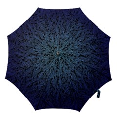 Blue Ombre Feather Pattern, Black, Hook Handle Umbrella (large) by Zandiepants