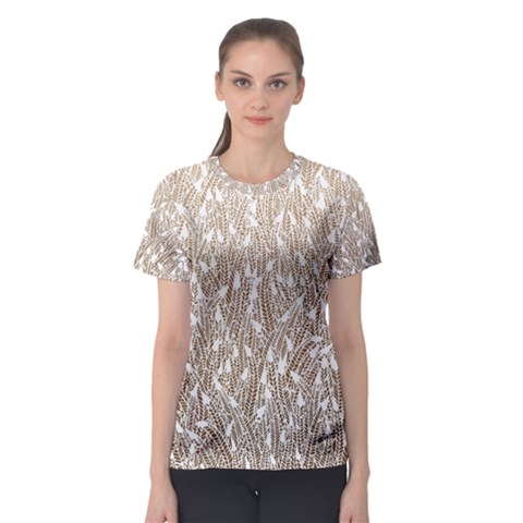 Brown Ombre Feather Pattern, White, Women s Sport Mesh Tee by Zandiepants