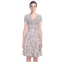 Brown Ombre Feather Pattern, White, Wrap Dress by Zandiepants