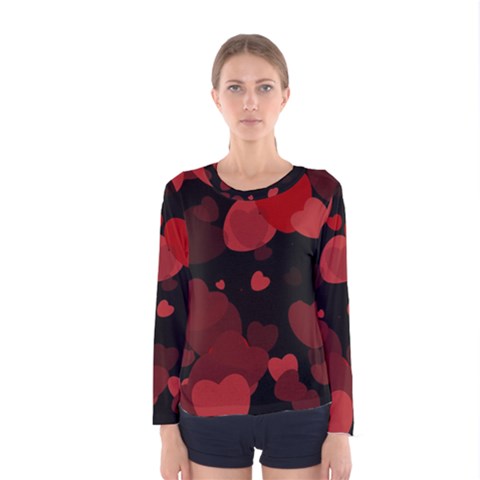 Red Hearts Women s Long Sleeve Tee by TRENDYcouture