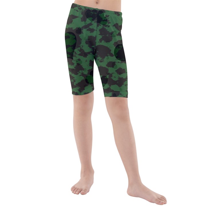 Green Camo Hearts Kid s Mid Length Swim Shorts