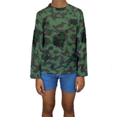 Green Camo Hearts Kid s Long Sleeve Swimwear