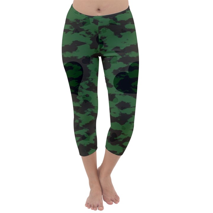 Green Camo Hearts Capri Winter Leggings 