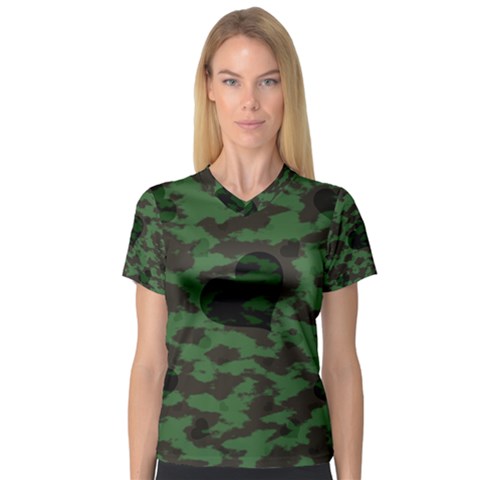 Green Camo Hearts Women s V-neck Sport Mesh Tee by TRENDYcouture