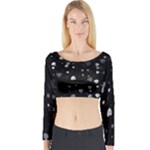 Black and White Hearts Long Sleeve Crop Top