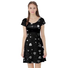 Black And White Hearts Short Sleeve Skater Dress