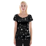 Black and White Hearts Women s Cap Sleeve Top