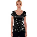 Black and White Hearts Women s V-Neck Cap Sleeve Top
