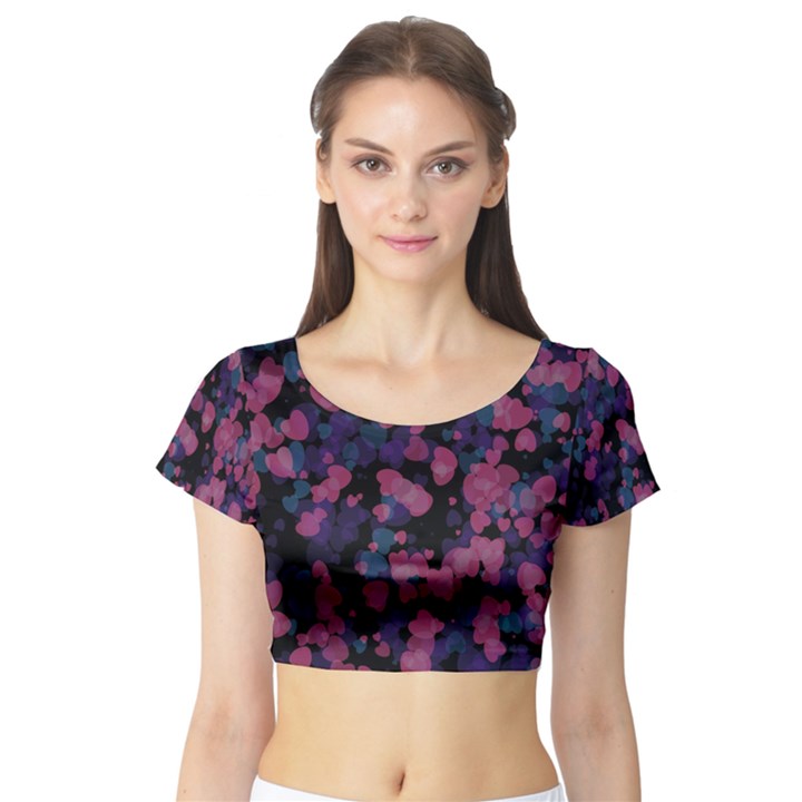 Confetti Hearts Short Sleeve Crop Top (Tight Fit)