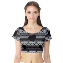 Black And Gray Abstract Hearts Short Sleeve Crop Top (tight Fit) by TRENDYcouture