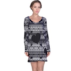 Black And Gray Abstract Hearts Long Sleeve Nightdress by TRENDYcouture