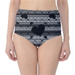 Black and Gray Abstract Hearts High-Waist Bikini Bottoms