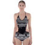 Black and Gray Abstract Hearts Cut-Out One Piece Swimsuit