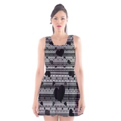 Black and Gray Abstract Hearts Scoop Neck Skater Dress