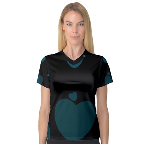 Teal Hearts Women s V-neck Sport Mesh Tee by TRENDYcouture