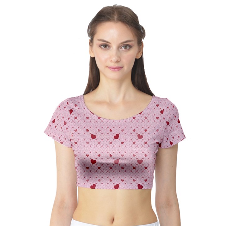 Heart Squares Short Sleeve Crop Top (Tight Fit)