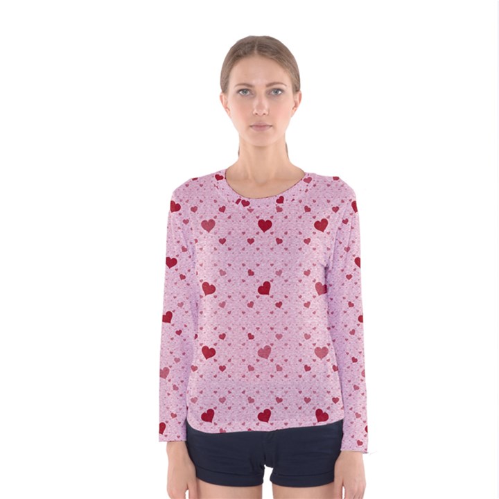 Heart Squares Women s Long Sleeve Tee