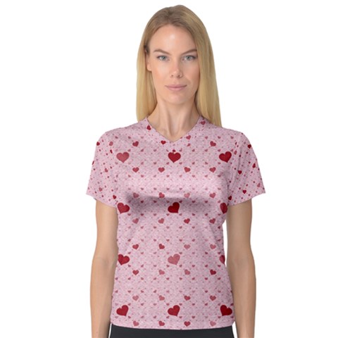 Heart Squares Women s V-neck Sport Mesh Tee by TRENDYcouture