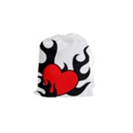 Black And Red Flaming Heart Drawstring Pouches (Small) 