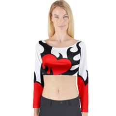 Black And Red Flaming Heart Long Sleeve Crop Top by TRENDYcouture