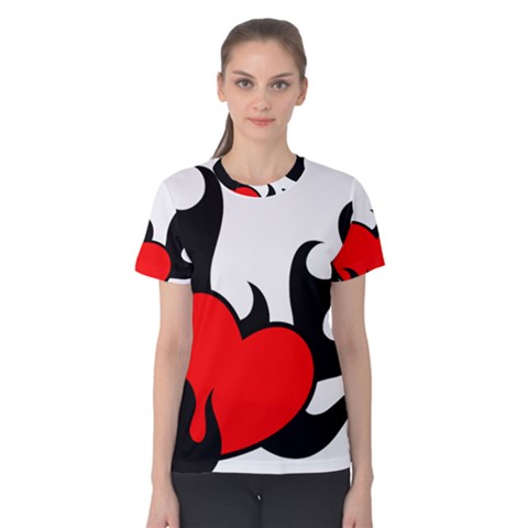 Black And Red Flaming Heart Women s Cotton Tee by TRENDYcouture