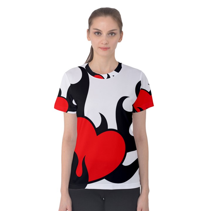 Black And Red Flaming Heart Women s Cotton Tee