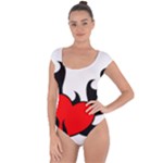 Black And Red Flaming Heart Short Sleeve Leotard (Ladies)