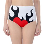 Black And Red Flaming Heart High-Waist Bikini Bottoms