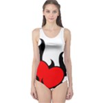 Black And Red Flaming Heart One Piece Swimsuit