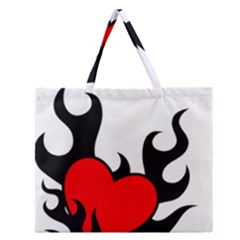 Black And Red Flaming Heart Zipper Large Tote Bag