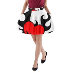 Black And Red Flaming Heart A-line Pocket Skirt