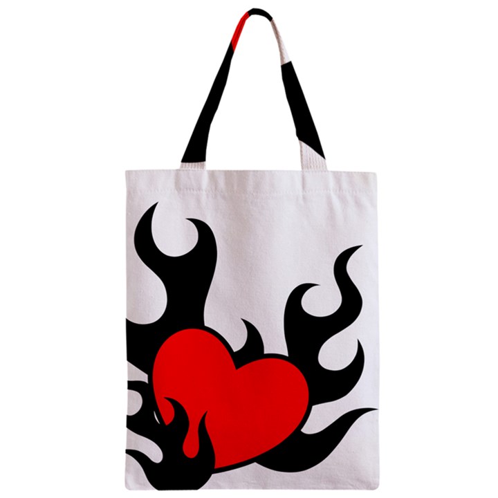 Black And Red Flaming Heart Zipper Classic Tote Bag