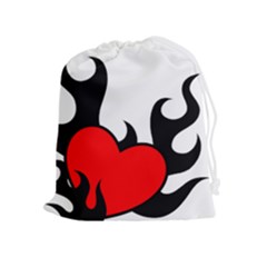 Black And Red Flaming Heart Drawstring Pouches (extra Large) by TRENDYcouture