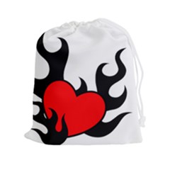 Black And Red Flaming Heart Drawstring Pouches (xxl) by TRENDYcouture