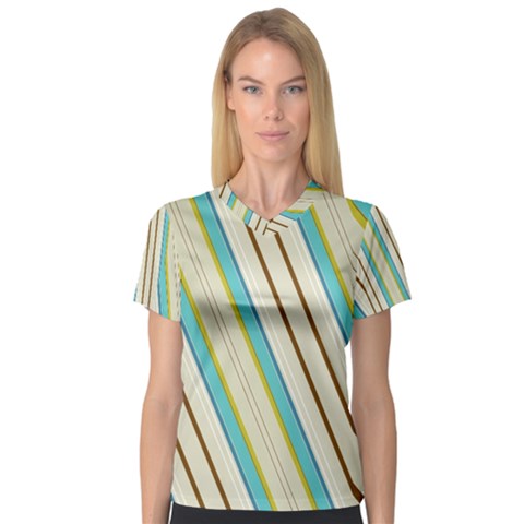 Bent Stripes                                               Women s V-neck Sport Mesh Tee by LalyLauraFLM