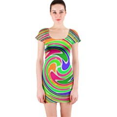 Colorful Whirlpool Watercolors                                                Short Sleeve Bodycon Dress by LalyLauraFLM